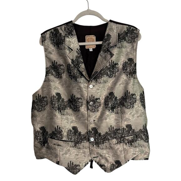 Vintage Western Vest Mens Sz XL WAH Maker Silver Tapestry Railroad Cowboy Rodeo - Picture 1 of 16